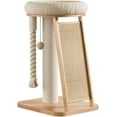 thumbnail image 1 of Modern Natural Wood Cute Multifunctional Cat Tree Tower Small, Large Top Perch Bed, Sisal Scratching Post, Tilted Angled Ramp Scratcher, Climbing Rope Toy, 1 of 7