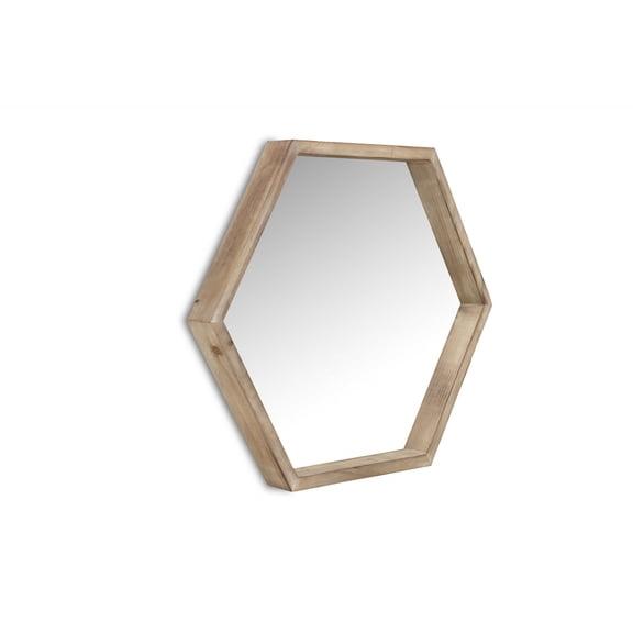 Modern Natural Wood Finish Hexagonal Wall Mirror