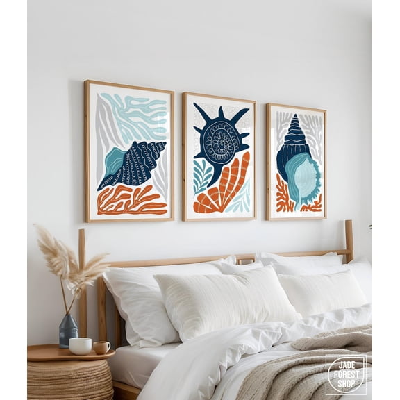 Modern Nautical Triptych Wall Art Neutral Coastal Canvas Set Abstract Ocean Decor Set 3