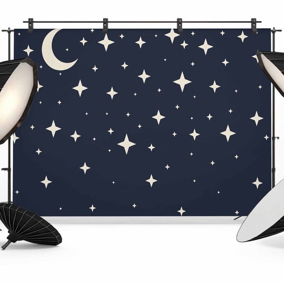 Modern Navy Blue Backdrop for Photoshoot,Photography Photo Studio Background Wall Backdrop,Japanese Style Moon Stars Minimalism Back Drop Banner Panel for Portraits Wedding Party Live Streaming 7x5Ft