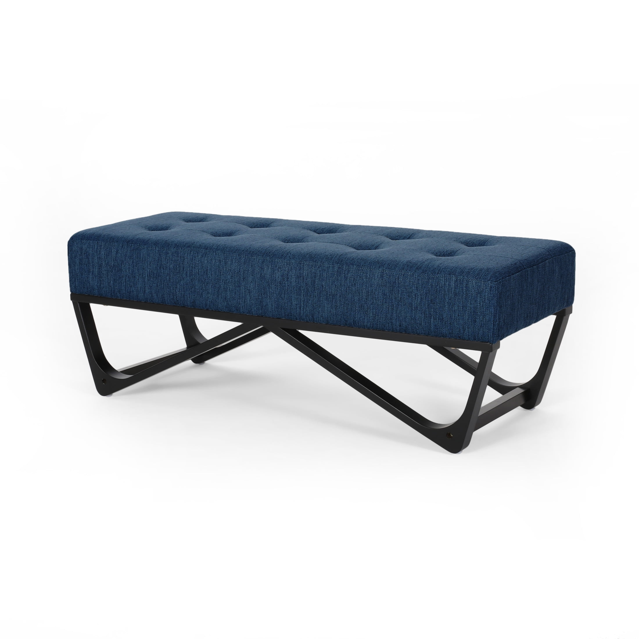 Christopher Knight Home Modern Button-Tufted Ottoman Bench, Elegant Bentwood Frame, Sleek Design, Navy Blue