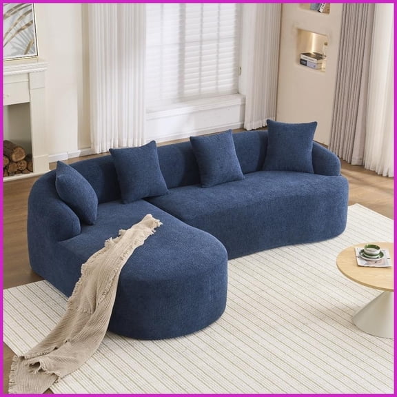 Modern Navy Blue Chenille L-Shape Sectional Sofa with Chaise – 4 Free Pillows, High-Density Foam for Apartment Living Room