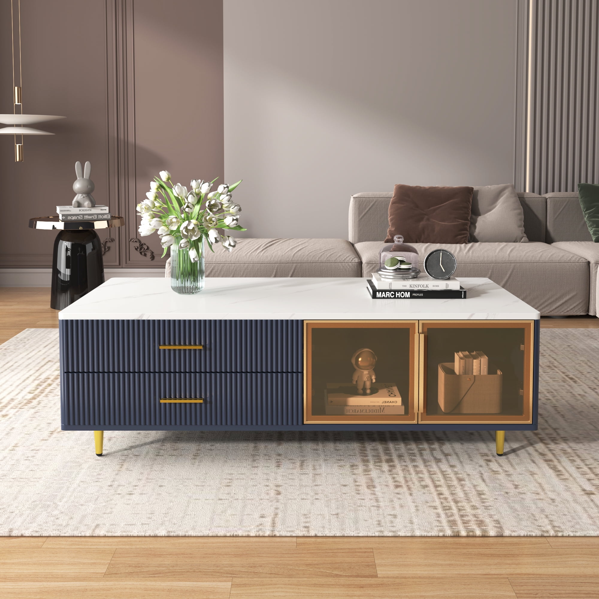 Navy blue and gold coffee table discount