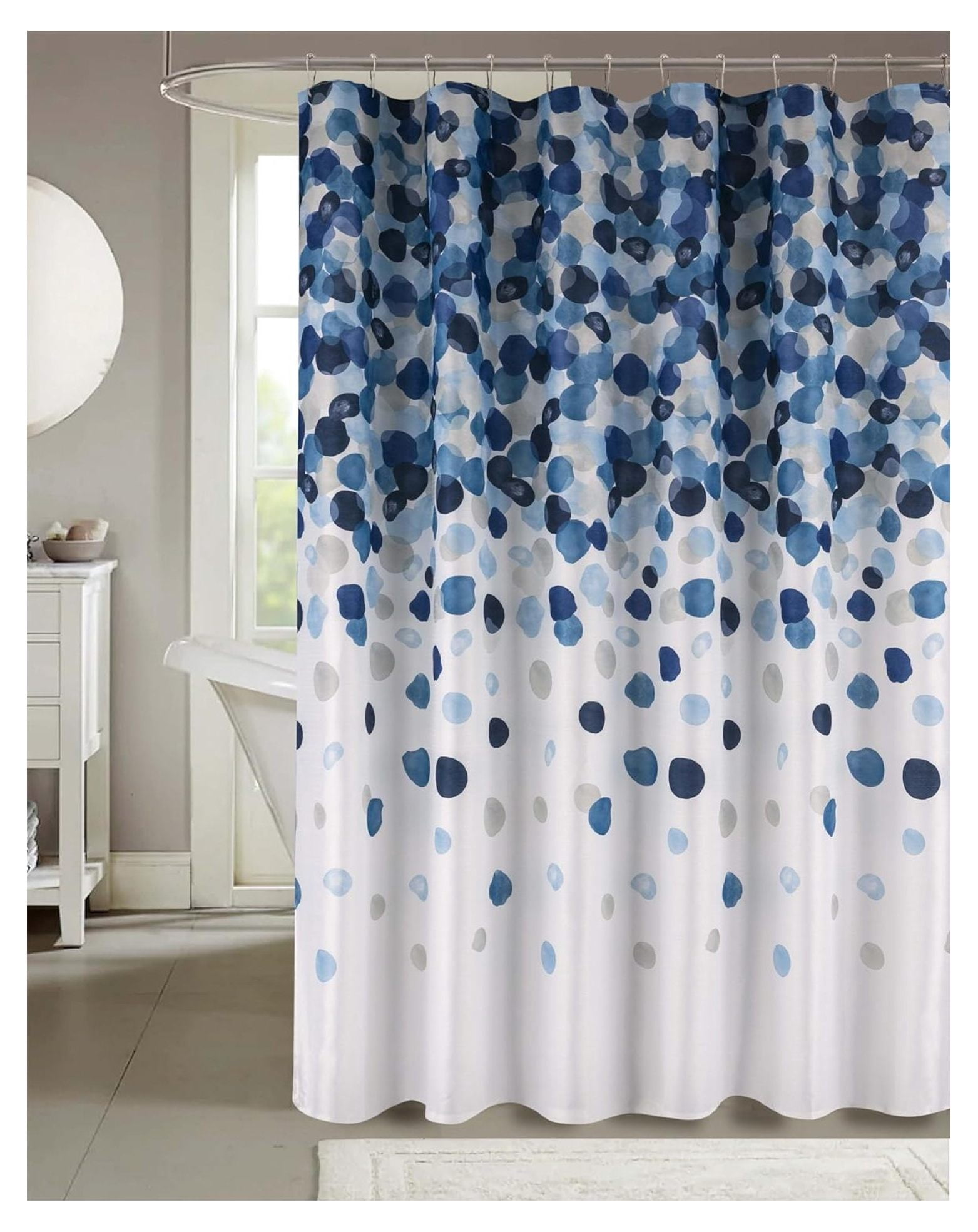 Modern Navy Blue Fabric Shower Curtain for Bathroom: Cascading Water