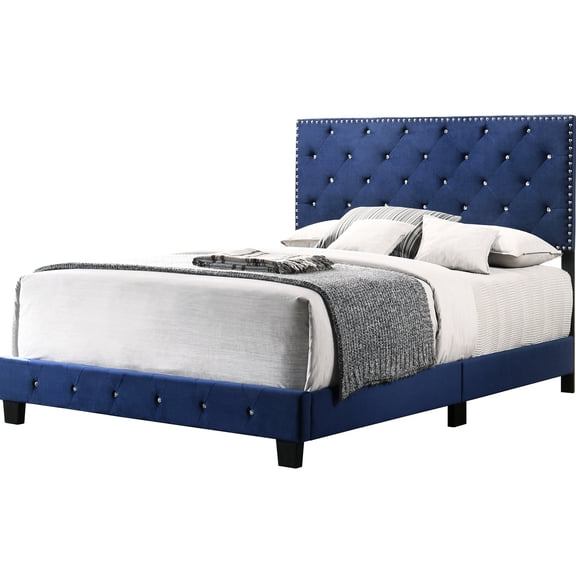 Modern Navy Blue Full Size Bed For Relaxation - 48"h X 58"w 77"d, Velvet Material, Foam Filler, Build, Simple Assembly, Fits Various Decor Themes With Upholstery Assembly Process, Styles