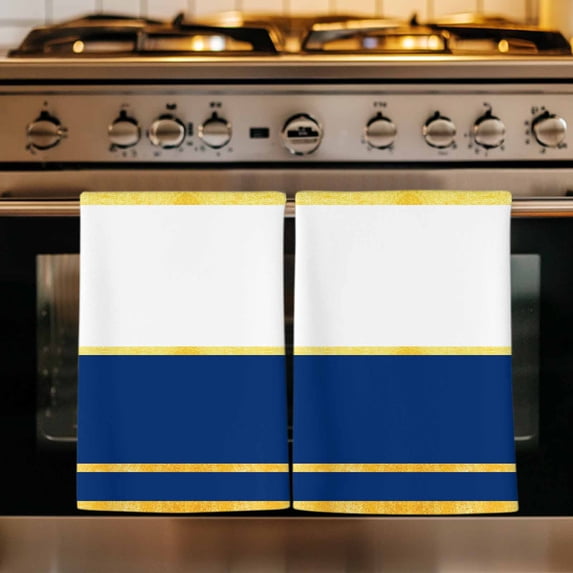 Modern Navy Blue Gold Kitchen Towels Set of 3, Minimalist Geometric Yellow Striped Absorbent Dish Towels for Kitchen, Microfiber Hand Towel, Quick Drying Tea Towel for Cleaning Decorative Dishcloths