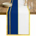thumbnail image 1 of Modern Navy Blue Gold Table Runner - 48 Inch Long Minimalist Geometric Yellow Striped Cotton and Linen Blended Dress Scarves Farmhouse Table Runner for Kitchen Dining, Coffee Table, 13" x 48", 1 of 8