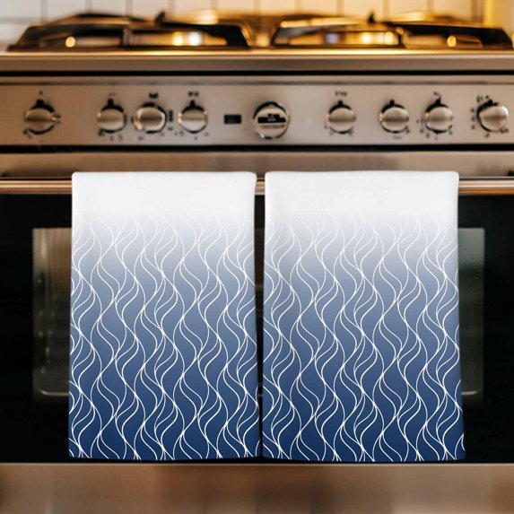 Modern Navy Blue Kitchen Towels Set of 4, Abstract Ombre Geometric Morocco Absorbent Dish Towels for Kitchen, Microfiber Hand Towel, Quick Drying Tea Towel for Cleaning Decorative Dishcloths