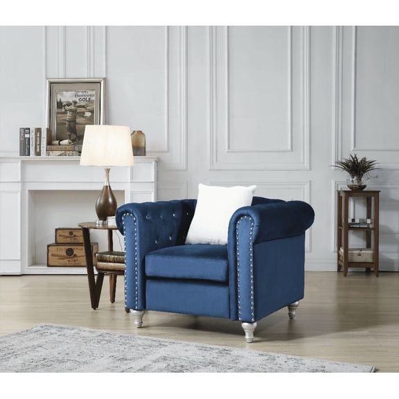 Modern Navy Blue Round Arm Chair - 1-Piece with Solid Wood Frame & Non-Slip Pads