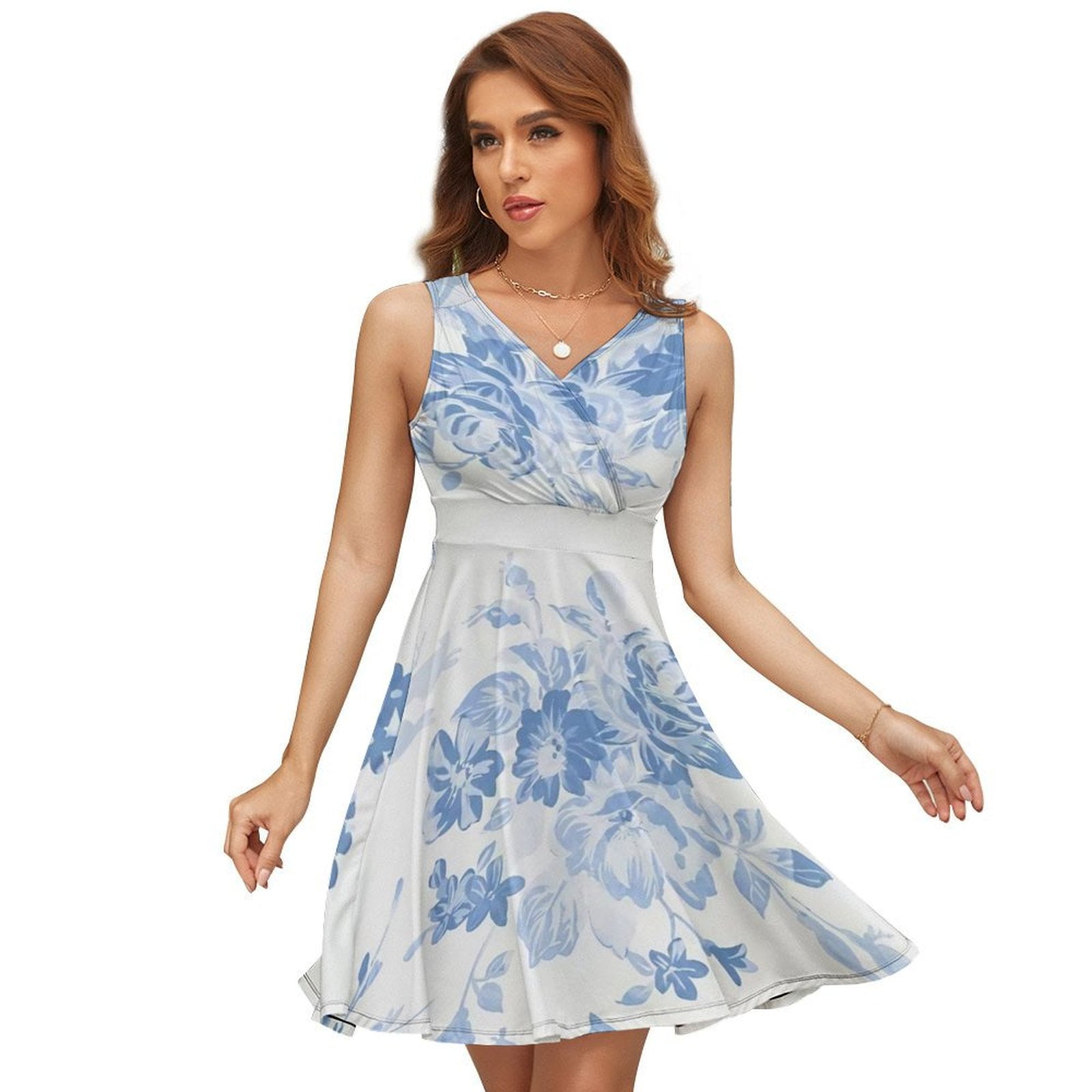 blue watercolor dress Women's White & Blue Floral Resort Maxi Dress