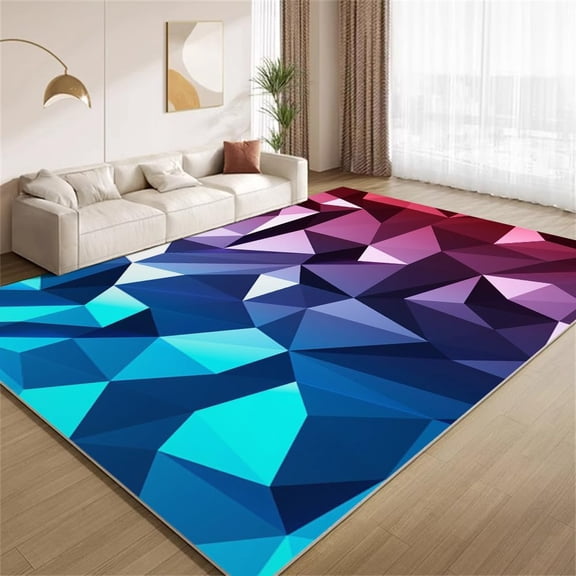 Modern Neon Geometry Area Rugs, Blue Purple Abstract Carpet, Washable Non Slip Low Pile Soft Rug for Living Room Bedroom Decor Mat 2ftx3ft