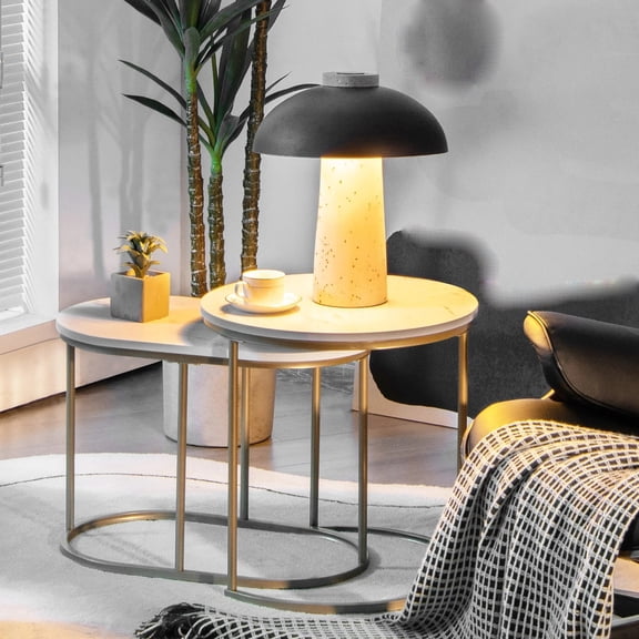 Modern Nesting Coffee Table Set of 2, Marble Pattern Multifunctional Side Table，Metal Frame，Suitable for Living Rooms, Studies, and Reception Rooms