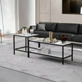 thumbnail image 1 of Modern Nesting Coffee Table Square & Rectangle,Black Metal Frame with Wood Marble Color top, 1 of 9