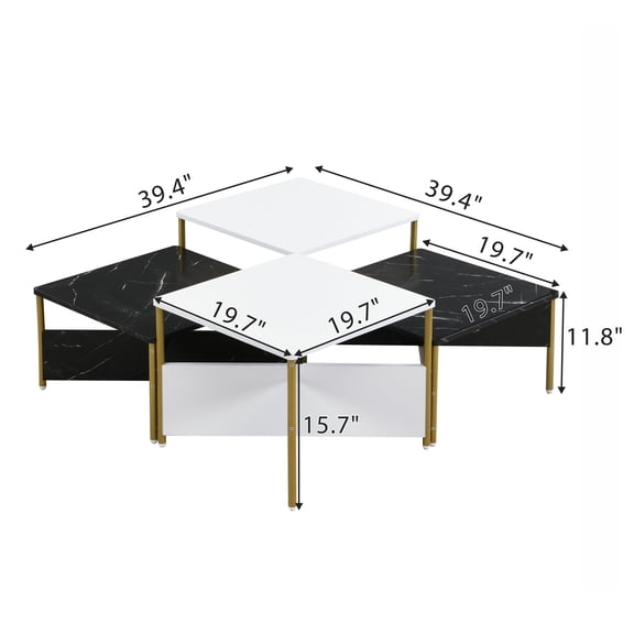 Modern Nesting Coffee Tables Set of 4 -Mid Century Modern Square Living Room Table, Free Adjustable Shape,Versatile and Stylish Accent Furniture for Your Living Room Black & White Color