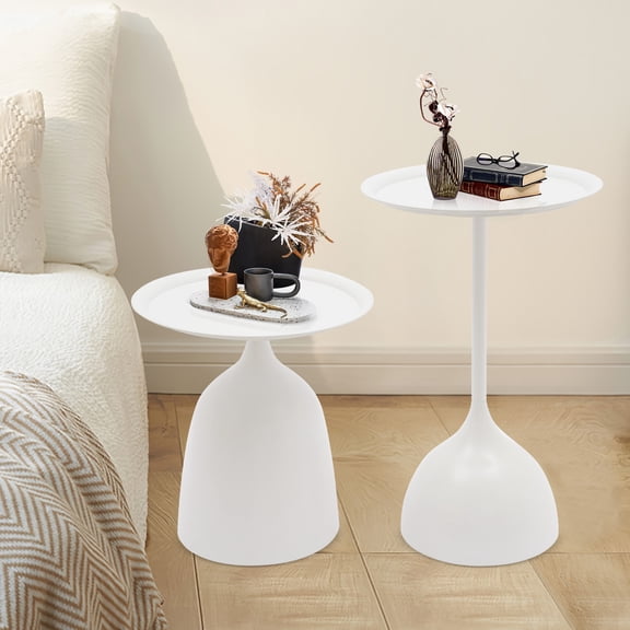 Modern Nesting Side Tables, 15.7in White Baked Paint Finish With Smooth Lines, 8.82lbs Load Capacity, Perfect for Apartments, Balconies, and Small Spaces