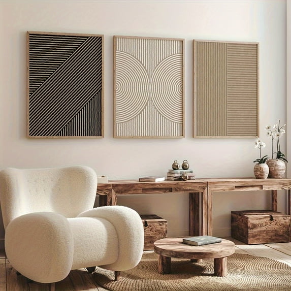 Modern Neutral Abstract Wall Art Set of 3, Simple Line Print, Beige Minimalist Wall Art, Contemporary Home Decor Modern Wall Art, No Frame