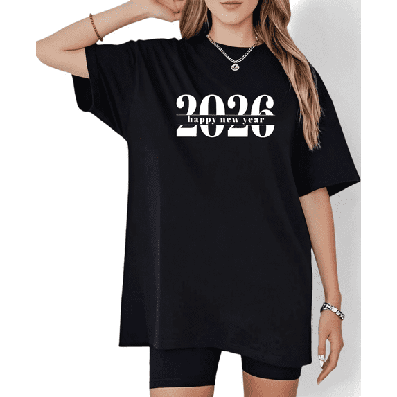 Modern New Year 2026 Print Tshirt popular InS-style pattern round neck is trendy Black Graphic Tees T-shirt Bold Number Shirts Party S-5XL Classic Tops