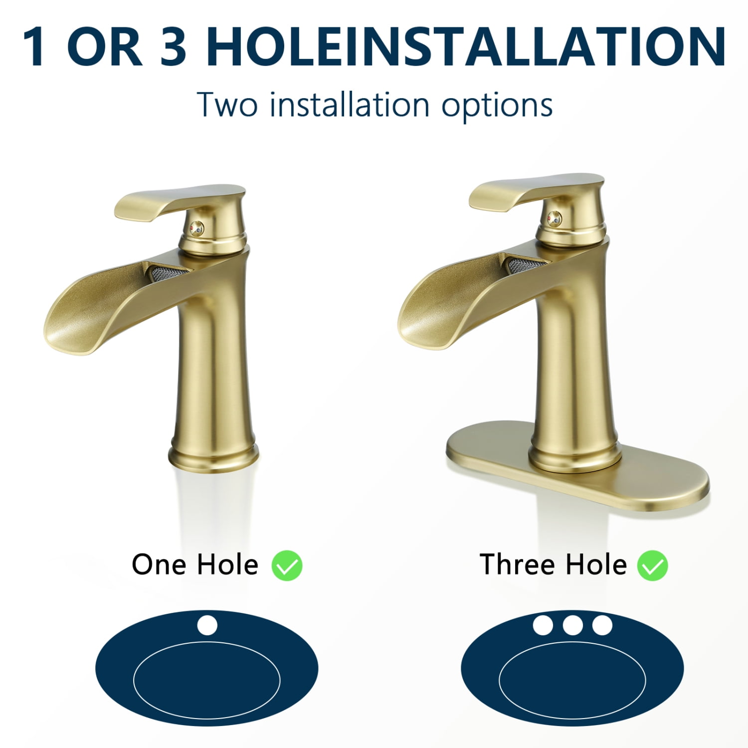 Modern Nickel Gold Waterfall Sink Faucet with Pop Up Drain and Supply