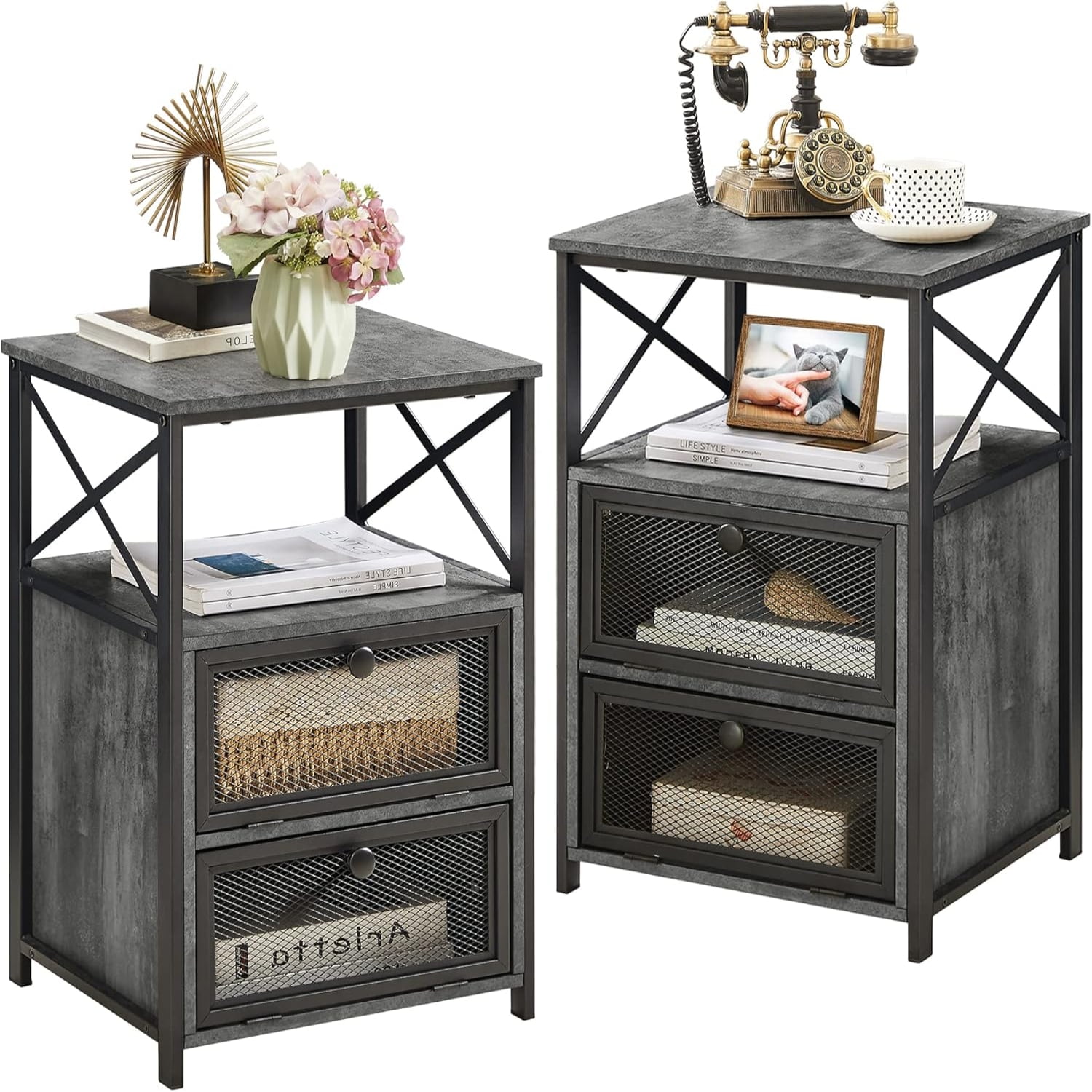 Modern Night Stand End with Space and Door Nightstands with Flip