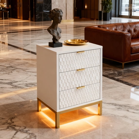 Modern Nightstand, 25.8" Tall Bedside Table with 3 Drawers