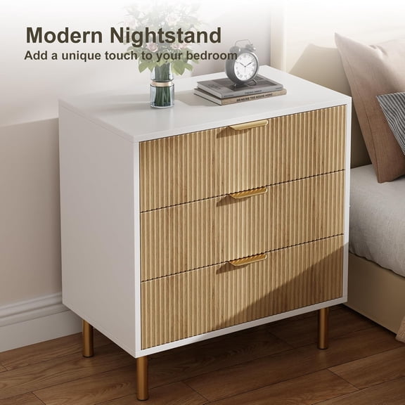 Modern Nightstand Bedside Table,3 Drawer Dresser for Bedroom,End Table with 3 Drawers,Wood Chest of Drawers and Storage Organizer for Living Room,Hallway,Entryway