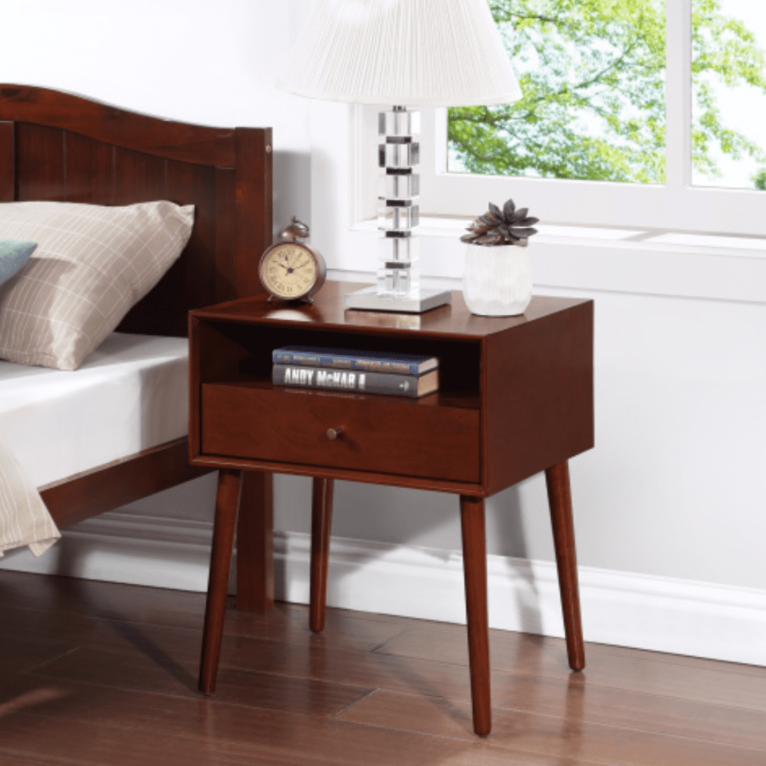 Modern Nightstand,Bedside Table With Drawer & Solid Wood Legs ...