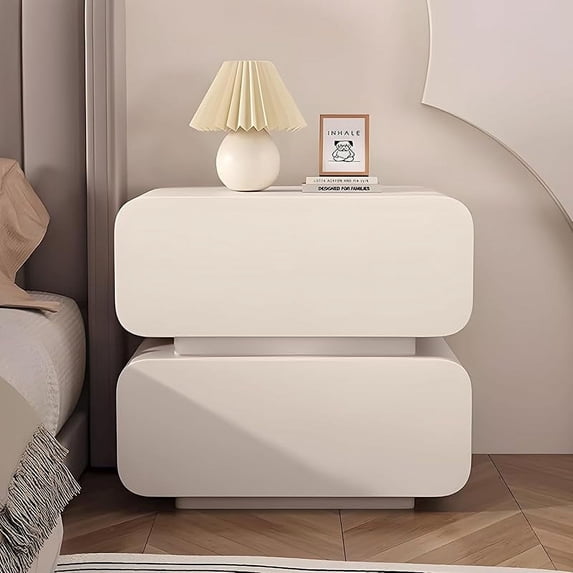 Modern Nightstand, Bedside Table with 2 Drawer, Minimalist Night Stands with Microfiber Leather, End Table for Living Room/Bedroom