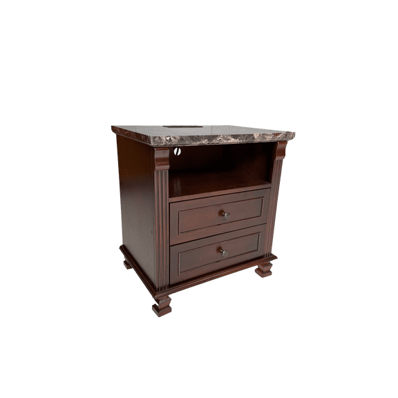 Modern Nightstand with Charging Station, 18.1'' Length Walnut Color Bedside Table Storage Drawers, Marble Grain Paper Large Mid End Table for Bedroom, Living Room(lxf)