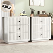 Modern Nightstand with Charging Station & 3 Drawers, 24 Inch Wide Bedside Table Set of 2 for Bedroom and Living Room, La
