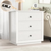 Modern Nightstand with Charging Station & 3 Drawers, 24 Inch Wide Bedside Table Set of 2 for Bedroom and Living Room, La