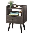 thumbnail image 1 of Modern Nightstand with Drawer, Bedside Tables, Mid Century Nightstands with Open Storage Shelf, Wood Bedside Table, Small Night Stands for Bedrooms, 2-Tier Night Table, 1 of 7