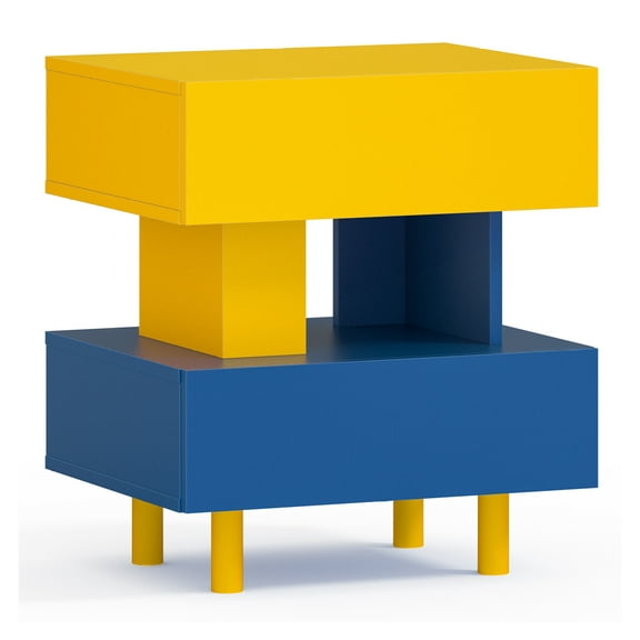 Modern Nightstand End Side Table with Large Storage Space Bedside Table for Bedroom Living Room and Playroom Yellow & Blue