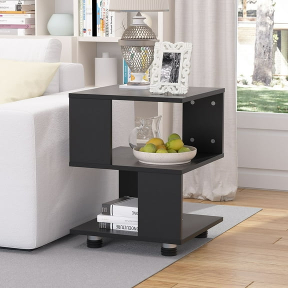 TY Arts & Culture Modern Nightstand Hallow Style Box Table - Two-Tier Open Shelves - Black, 1 Count