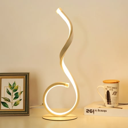 Modern Nightstand Lamp with 3-Way Dimmable LED & USB-C Port, Spiral Column Floor Light for Bedroom, Living Room, Desk (Black/White)