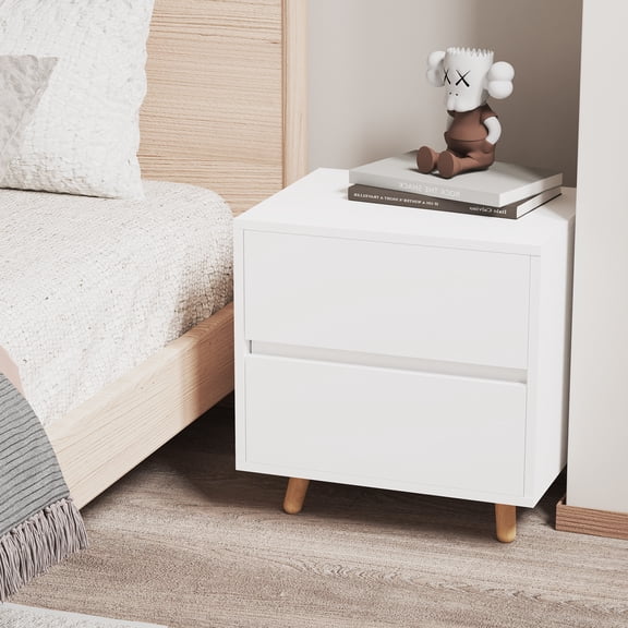 Modern Nightstand , MDF Bedside table, 2-Tier Storage End Table for Bedroom,Living Room,White