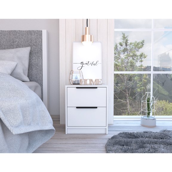 Modern Nightstand | Two - drawer Storage for Bedroom | Particle Board with Metal Hardware | Solve Lack of Room Storage