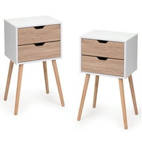 Modern Nightstand With 2 Drawers, White Walnut Finish, Solid Wood Support For Living Room Legs, Accessory