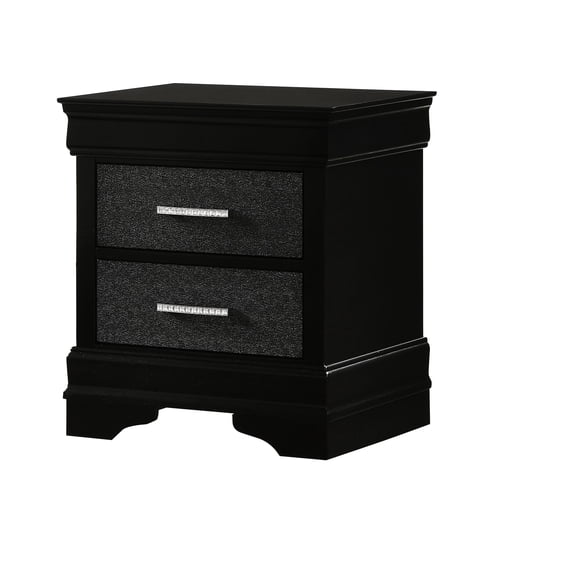 Modern Nightstand With Two Drawers In Black, Solid Wood, Classic Metal Pulls, And Classy Piece Contemporary Style Drawers, Button , Chic
