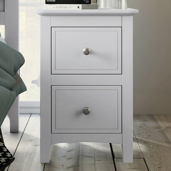 Modern Nightstand with 2 Drawers, Wooden Bedside Table with Water-Resistant Design & Metal Handle, 110LBS Weight Capacity, White