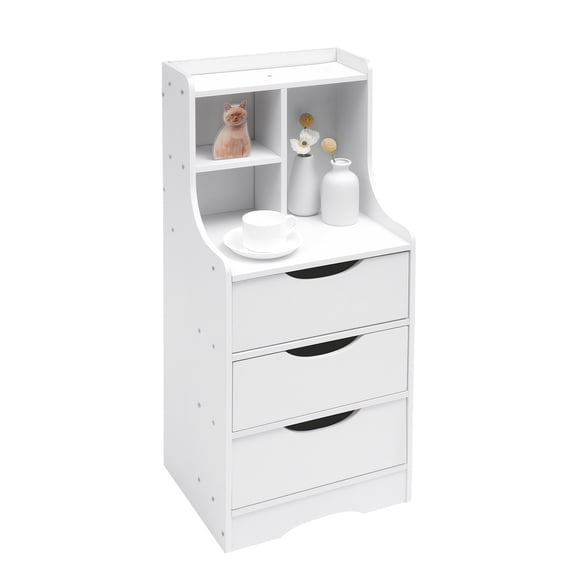 Modern Nightstand with 3 Drawers 14.56x11.81x33.46" Multifunctional Bedside Cabinet End Table with Storage Shelf for Bedroom Living Room (White)