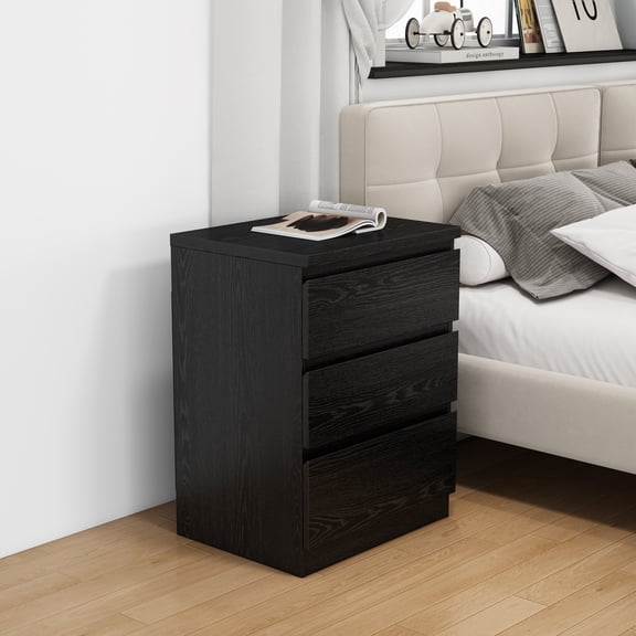 Modern Nightstand with 3 Drawers,Wooden End Table with Hidden Handle,Small Side Table Storage Cabinet for Bedroom,Living Room,Black