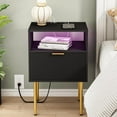 thumbnail image 1 of Modern Nightstand with Charging Station and LED Lights, Black Nightstand with Drawer, Fluted Nightstand for Living Room, Bedroom, 1 of 16