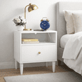 thumbnail image 1 of Modern Nightstand with Drawer and Open Shelf,Bedside Table with Solid Wood Legs,Small End Table for Bedroom,Living Room,White, 1 of 8
