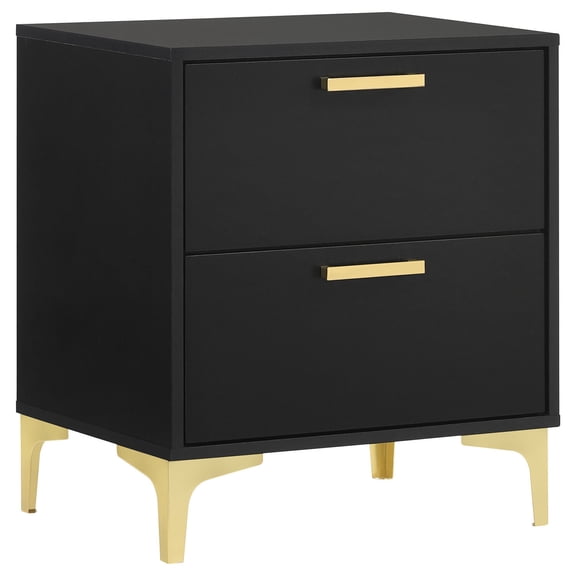 Modern Nightstand with Drawers - Black Bedside Table with Gold Legs - 21 Wide