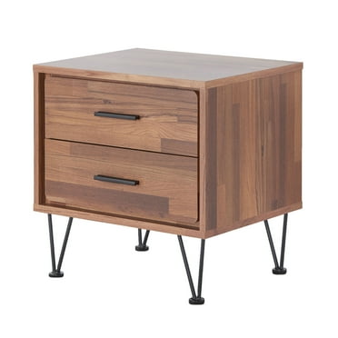 Modern Nightstand with Hairpin Legs, Home Collection Table, Side Table with 2-Drawer Storage Entry Table, Walnut