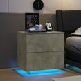 thumbnail image 1 of Modern Nightstand with LED Strip Lights and 2 Drawers, Wooden End Table, Square Sofa Side Table for Bedroom Living Room, Grey, 1 of 9