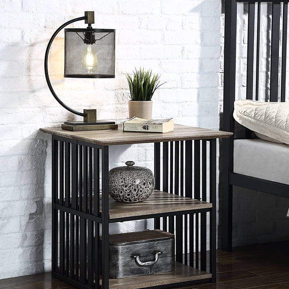 Modern Nightstand with Oak Top and 3 Shelves / Bedroom Storage for Bedside Basics