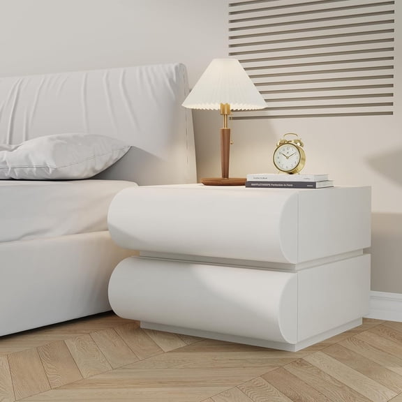 Modern Nightstand with Storage, Small End Table with Upholstered Leather Finish, 2 Solid Wood Drawers for Bedroom Bedside Couch