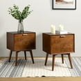 thumbnail image 1 of Modern End Table Charging Station Hidden 2 Drawers Wooden Table Set of 2 Living Room, Walnut, 1 of 7