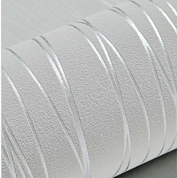 Modern Non-Woven Glitter Stripe Textured Flocking Wallpaper Roll 53x1000cm DIY Self-Adhesive Wall Covering for Bedroom Living Room Kids Room 1 Roll